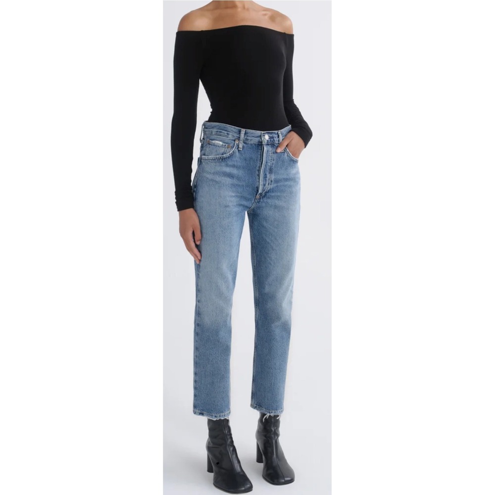 AGOLDE Riley High Rise Straight Leg Jeans Blue Distressed Size 26